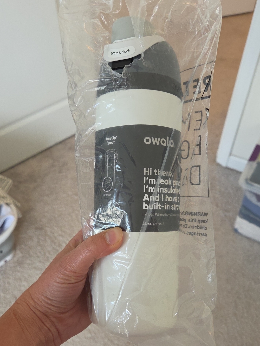 Owala White and Gray Insulated Water Bottle - Leakproof Spout